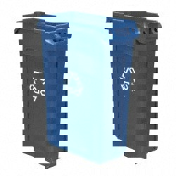 Slim Jim Plastic Recycling Container with Venting Channels, 23 gal, Plastic, Blue